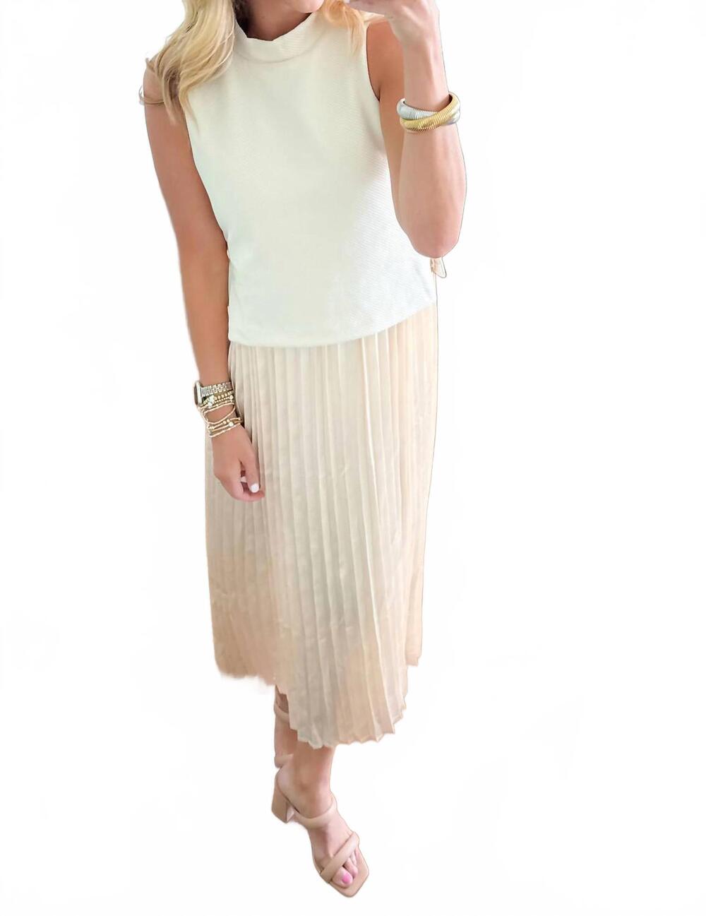 NEW THML pretty in pleats midi dress in ivory